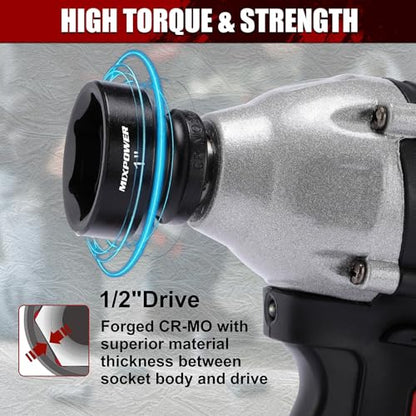MIXPOWER 12-Piece 3/8" Drive Stubby Impact Socket,CR-MO,5/16"-1",6-Point,SAE,Radius Corner Design, Axle Nut Impact Grade Socket for Easy Removal - size: 3/8" Drive / SAE Set