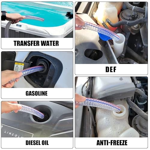 2PCS 8.2FT 1" Heavy Duty Gas Siphon Hose, Self-Priming Fuel Transfer Pump | Jiggler Siphon with Brass Valve & Metal Clamp, Transfer Hose for Gasoline, Fish Tank Water Changes, Boats, ATVs & Tractors - size: 1"ID x 2Pcs