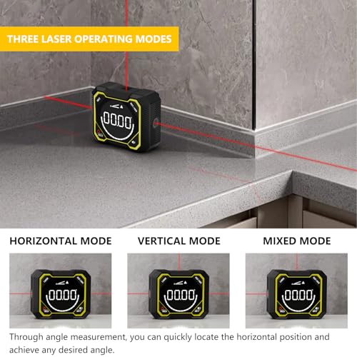 Digital Angle Finder with Laser, Magnetic Inclinometer, USB Rechargeable | 4x90° angle measurement with backlit LCD, auto-rotating display and magnetic base for woodworking, construction and DIY.