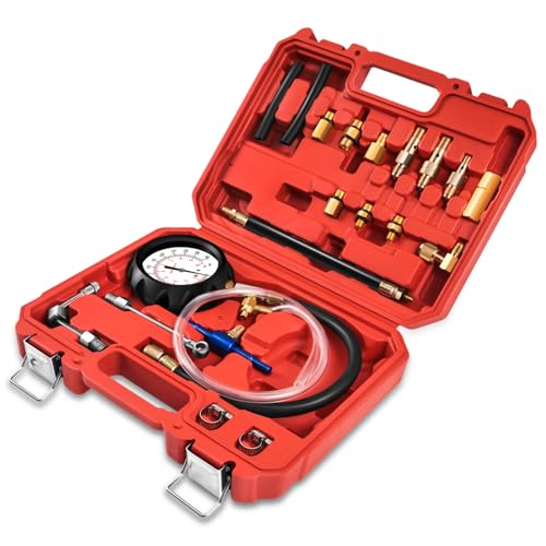 Auto Dynasty Automotive Fuel Pressure Tester Kit Oil Combustion Spray Pressure Gauge Set Compatible with Trucks, Cars and Motorcycles, Red