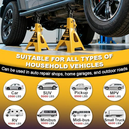 6 Ton (13,200 LBs) Jack Stands with Double Pin Locking,Rubber Cover,Large Foot Base,16-24In Adjustable Height Heavy Duty Jack Stands,Lifting Car,Bus,RV,SUV,MPV,Pickup Truck,1 Pair Yellow - color: yellow, size: 6Ton Load Capacity