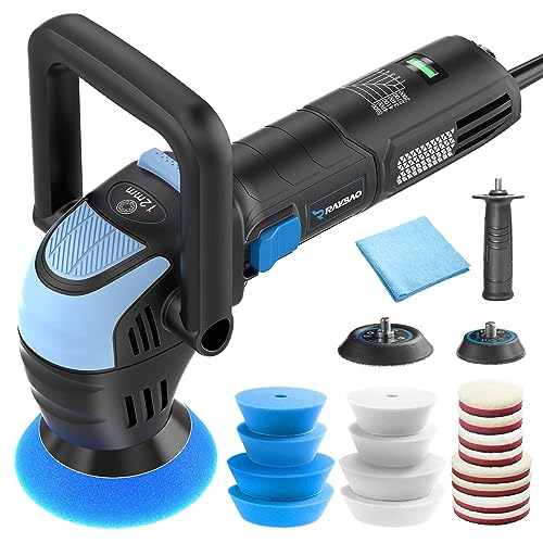 Mini Polisher, 2inch/ 3inch 750W with 12mm Random Orbital for Car Detailing | Mini Da Polisher with 16pcs Trapezoidal Polisher Pads, 6 Variable Speed 2000-5500OPM, 16.4 ft Cord Heavy Duty Polisher