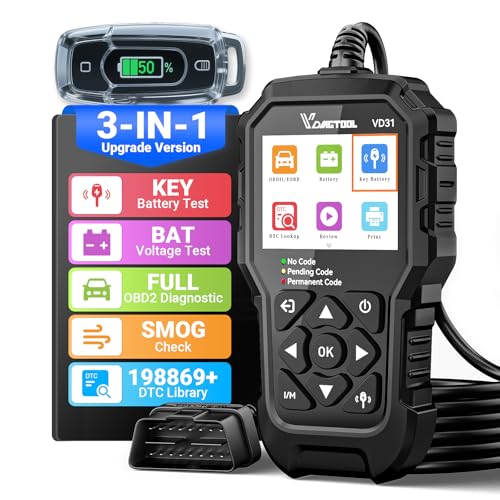 VDIAGTOOL VD31 Enhanced OBD2 Scanner, 3-in-1 Check Engine Code Reader, OBD2 Scanner Diagnostic Tool with Car Battery Tester & Car Key Battery Tester, Car Code Reader for Cars and Trucks All Cars 1996+
