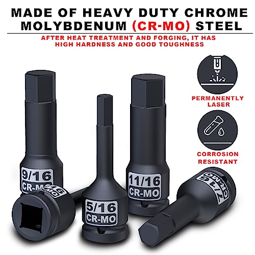 1/2" Drive Master Impact Hex Bit Socket Set, SAE, 10 Pieces 1/2" Drive Impact Allen Bit Socket Set, 1/4" - 3/4", Cr-Mo Steel, Heavy Duty Storage Case - size: 1/2“Hex SAE