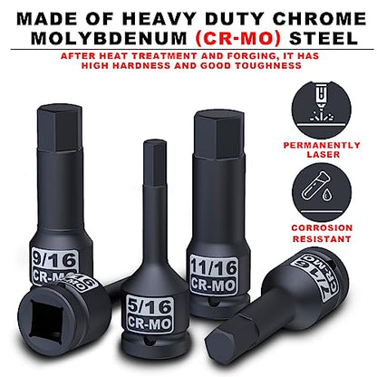 1/2" Drive Master Impact Hex Bit Socket Set, SAE, 10 Pieces 1/2" Drive Impact Allen Bit Socket Set, 1/4" - 3/4", Cr-Mo Steel, Heavy Duty Storage Case - size: 1/2“Hex SAE