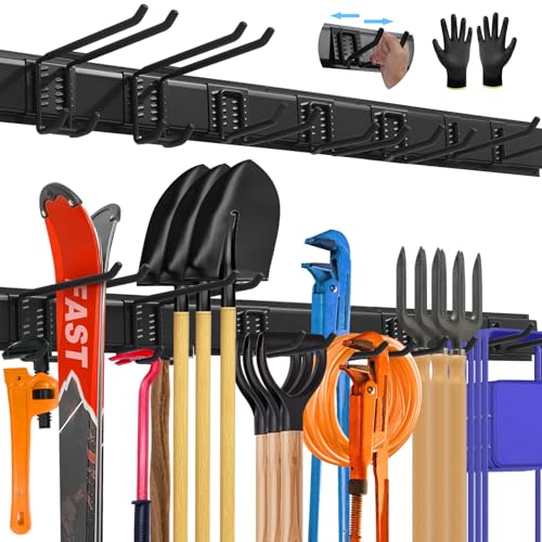 48'' All-Metal Garage Tool Organizer Wall Mount Heavy-Duty Tool Rack Holds 450 lbs, Adjustable Hooks for Garage, Yard, and Garden Equipment - size: 48" Alloy Steel