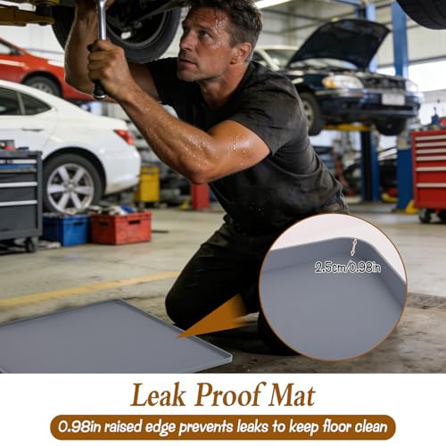 Under Car Oil Spill Mat Oil Drip Pan Garage Floor Mat Drip Tray Silicone Pad with Raised Edge Oil Drain Pan Catcher Automotive Tray Driveway Pad Liquid Leaks Non-Slip No Splatter for Floor Protector