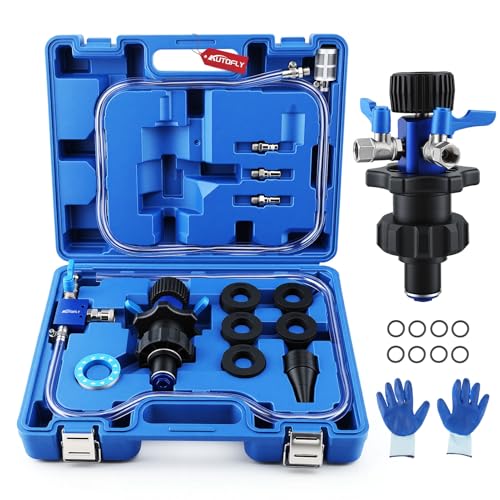 Coolant Vacuum Refill Kit with Gauge, Cooling System Vacuum Fill Tool with Leak Detector, 5 Round Adapters 1 Conical Adapter, Radiator Coolant Fill Kit with Dual-Movement Gauge for Vacuum Leak