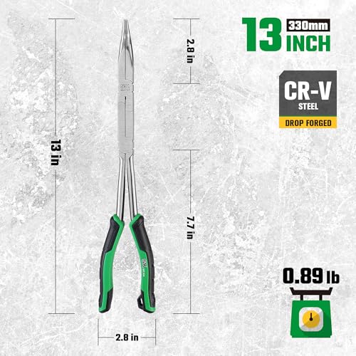 SK 13-Inch Double Compound Long Reach Pliers, 45° Bent Nose Pliers With Comfort Grips, Premium CR-V Steel Construction - style: 45-Degree Angle