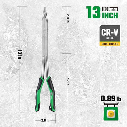 SK 13-Inch Double Compound Long Reach Pliers, 45° Bent Nose Pliers With Comfort Grips, Premium CR-V Steel Construction - style: 45-Degree Angle
