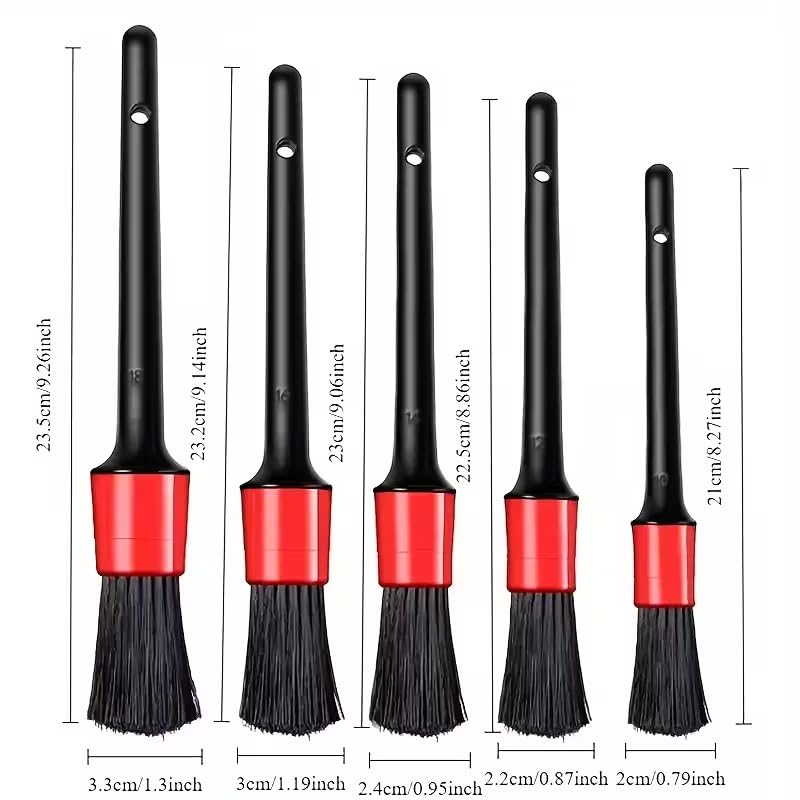 5-Piece Detailing Brush Set for Car Cleaning - Interior Dashboard, Air Vent, Exterior Wheel, and Precision Detailing Brushes for Auto Detailing