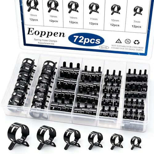 72Pcs Spring Hose Clamps Fuel Line Silicone Vacuum Hose Low Pressure Air Clamps & Sleeving Automotive Replacement Fastener Assortment Kit 6 Sizes (7mm 10mm 11mm 14mm 16mm 18mm) Black - color: 72pcs - 6 Sizes (Black)