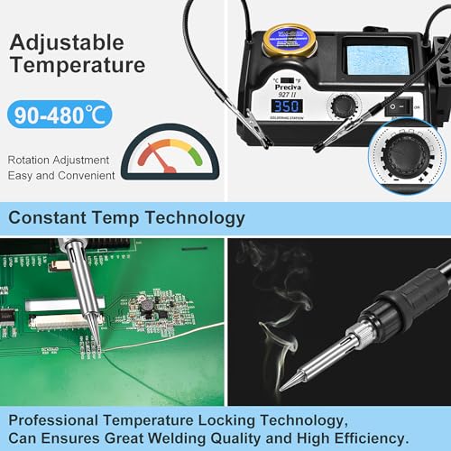 Preciva 927II Digital Soldering Station Kit, 130W MAX High Power with 5 Extra Iron Tips, 2 Helping Hands, Lead-Free Solder, Solder Sucker, Tip Storage Slots, Tip Cleaner, °C/°F Conversion, Auto Sleep - size: 927 IV
