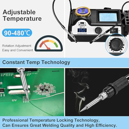 Preciva 927II Digital Soldering Station Kit, 130W MAX High Power with 5 Extra Iron Tips, 2 Helping Hands, Lead-Free Solder, Solder Sucker, Tip Storage Slots, Tip Cleaner, °C/°F Conversion, Auto Sleep - size: 927 IV