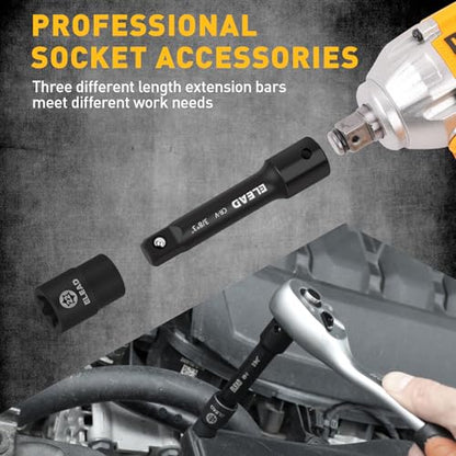 4-Piece 3/8" Drive Socket Extension Bar Set, 3, 6, 10 inch Professional Extension Set, 3/8 Inch Drive Universal Joint Socket, Premium Cr-V Steel Sockets Wrench Extender - style: 4-Piece 3/8" Socket Extension Bar Set