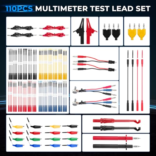 110PCS Automotive Test Lead Kit Multimeter Back Probe Tester | Relay wire connectors, alligator clips, carrying case, automotive diagnostics, electrical testing, multimeter accessories