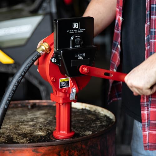 Fill-Rite FR112C Fuel Transfer Rotary Hand Pump w/Gallon Counter, Discharge Hose, Nozzle Spout, & Suction Pipe - style: Rotary Pump w/Gallon Counter