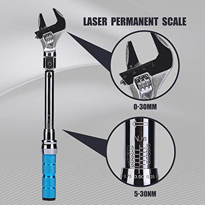 Adjustable Torque Wrench, 5 to 30 Nm 30mm Open End Torque Wrench with Click and Changeable Head for Hvac Mini Split and Refrigeration System