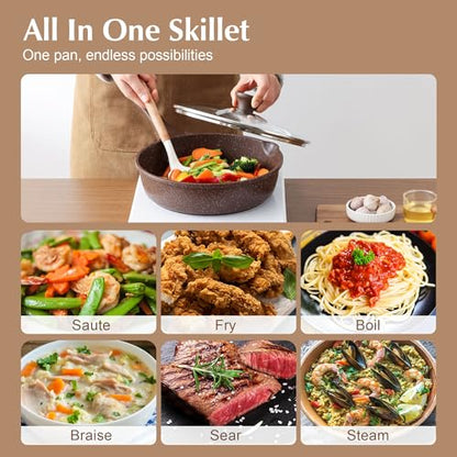 SENSARTE Nonstick Deep Frying Pan Skillet, 10-inch Saute Pan with Lid, Stay-Cool Handle, Cooking Pan, Healthy Stone Cookware Induction Compatible - color: Toffee Brown, size: 10-inch/3.5QT