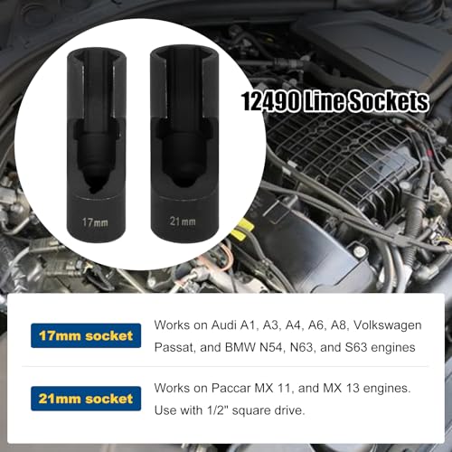 RULLINE 2Pcs Upgraded Steel Flare Nut Socket Set 17mm+21mm for Automotive and Mechanical Applications 1/2" square drive - size: 17mm+21mm