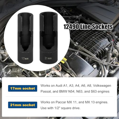 RULLINE 2Pcs Upgraded Steel Flare Nut Socket Set 17mm+21mm for Automotive and Mechanical Applications 1/2" square drive - size: 17mm+21mm