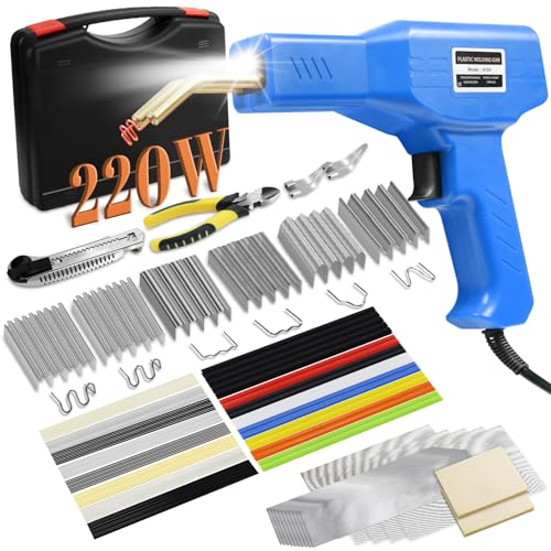 220W Plastic Welder,Plastic Welding Kit Car Bumper Repair 1000pcs Hot Staples & 92pcs 7 Types of Welding Plastic Welding Rods for Car Bumper Plastic Crack Repair (Blue) - style: Hot Staples-blue