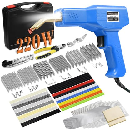 220W Plastic Welder,Plastic Welding Kit Car Bumper Repair 1000pcs Hot Staples & 92pcs 7 Types of Welding Plastic Welding Rods for Car Bumper Plastic Crack Repair (Blue) - style: Hot Staples-blue