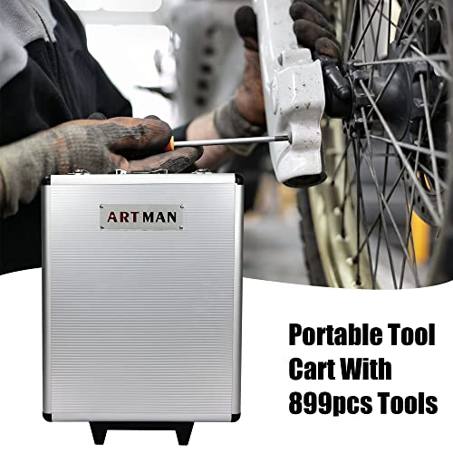 RYH 899pcs All-in-One Professional Tool Set & Rolling Tool Box Set - 4 Drawer Organizer Storage Case - Complete Home, Auto, Mechanic Tool Kit for DIY, Homeowner, Handyman Tool Set (899pcs+Silver) - color: 899pcs+Silver