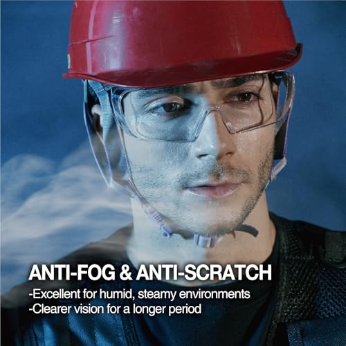 DEX FIT Safety Sunglasses Over Eyeglasses SG210 - Anti-Fog & UV 400 Protection, Z87.1 Certified, Adjustable Temples, Side Shields, Smoke Tinted Lens for Men & Women; Black & Blue, 1 PC - color: Black/Blue - Smoke Tinted, size: 1 PC