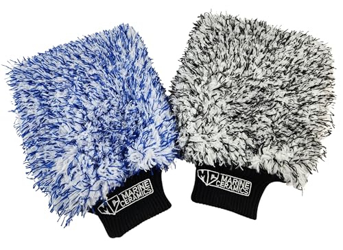 Ultra Wash Mitts (2-Pack) - Premium 70/30 Blend Microfiber, Foam Padded, Scratch-Free & Lint-Free/for Cars, Boats & RV’s / 8in x 9in, Blue + Black