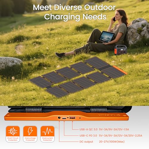 FlexSolar 2 PCS 100W Portable Solar Panels Chargers with PD3.0 USB-C,QC3.0 USB-A and DC Outputs Foldable IP67 Waterproof Power Emergency Camping - size: S-100W*2