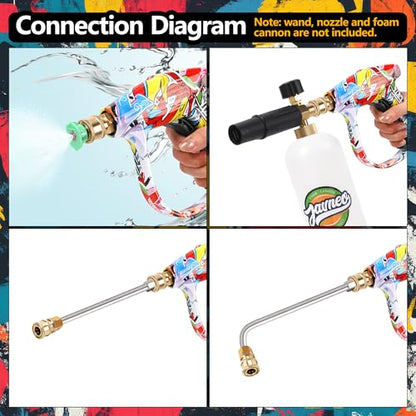 Pressure Washer Short Gun 4000 PSI High Pressure Power Washer Gun with M22-14mm Inlet and 1/4 Inch Quick Connector Heavy Duty Spray Gun for Foam Cannon Car Wash - color: Graffiti-Gun Only