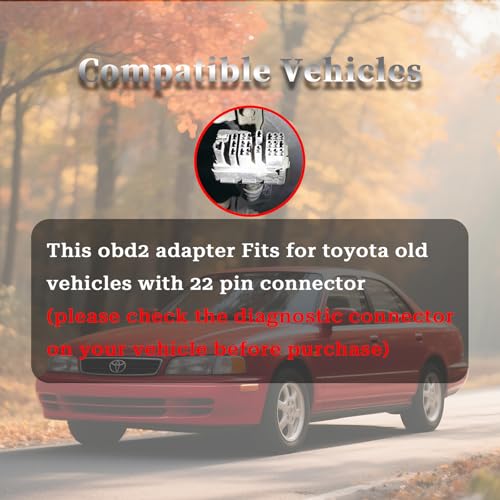 OBD1 to OBD2 Adapter for Toyota 22 Pin to 16 Pin OBD Diagnostic Cable | Compatible with Toyota Old Vehicles 22 Pin OBD Cable Connector,Works with ELM327 OBDii Diagnostic Scanner Tools/Code Reader - style: Fit for toyota-22pin