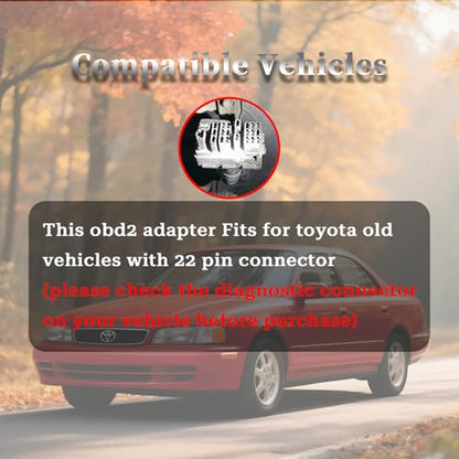 OBD1 to OBD2 Adapter for Toyota 22 Pin to 16 Pin OBD Diagnostic Cable | Compatible with Toyota Old Vehicles 22 Pin OBD Cable Connector,Works with ELM327 OBDii Diagnostic Scanner Tools/Code Reader - style: Fit for toyota-22pin