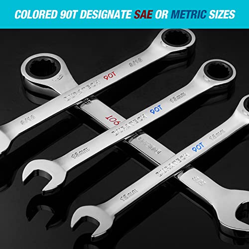 DURATECH 90-Tooth Ratcheting Wrench Set, Combination Wrench Set, 8-Piece, Metric, 8, 10, 12, 13, 14, 15, 17, 19mm, CR-V Steel, Organized in Wrench Rack - size: Metric