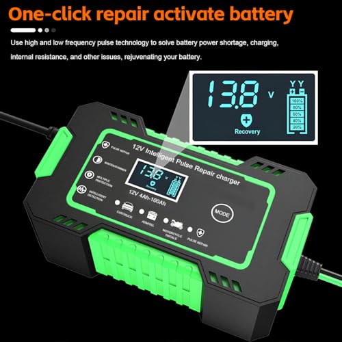 Mandark Car Battery Charger, 12V 6A Smart Fully Automotive Battery Trickle Charger, Portable Vehicle Battery Maintainer Desulfator with Temperature Compensation, Universal for SUV RV Truck (Green) - color: Green