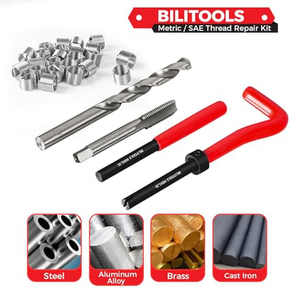 BILITOOLS M9x1.25 Helicoil Thread Repair Kit Metric, HSS Drill Heli Coil Repair Kit - size: M9 x 1.25, style: Metric
