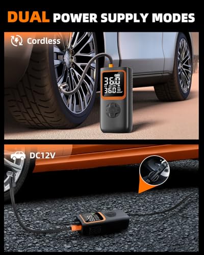 Tire Inflator Portable Air Compressor - 6000 mah & 150 Psi Air Pump for Car Tires with Pressure Gauge & Led Light, Faster Inflation Mini Compressor for Car, Bicycles, Motorcycle