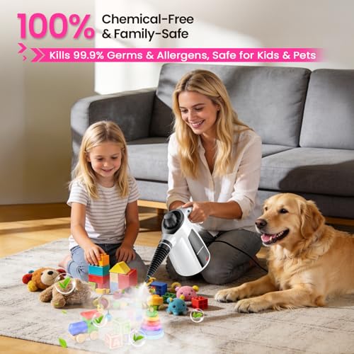 Steam Cleaner, Pressurized Handheld Multi-Surface Natural Steam Cleaner with 12pcs Accessory & Safety Lock, Portable Steamer for Cleaning Home, Kitchen, Bathroom, Car, Upholstery, Grout, Window - color: White