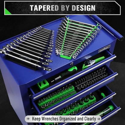 Magnetic Wrench Organizer 4-piece, Wrench Rack Tool Trays SAE (1/4" to 1-1/16"), Metric (6mm to 24mm), 64-Slot Drawer Storage Tools, Wrench Set Holder - color: 64-Slot Multi-Color