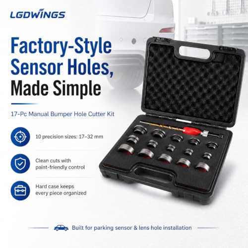Parking Sensor Hole Cutter Kit Bumper Punch Tool Set Lens 17-32mm | Manual scissor-cut puncher set penetrates 5mm plastic bumpers clean without cracking paint. Fits VW, BMW, Ford PDC sensors.