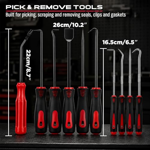15PCS Pick and Hook Tool Set with Magnetic Pickup Tool, Trim Removal Tools, Fastener Remover and Storage Bag, Precision Hook and Pick Set for O-Ring, Gasket, Seal, Hose Removal and Automotive Repair - color: 15PCS Pick & Trim Removal Kit