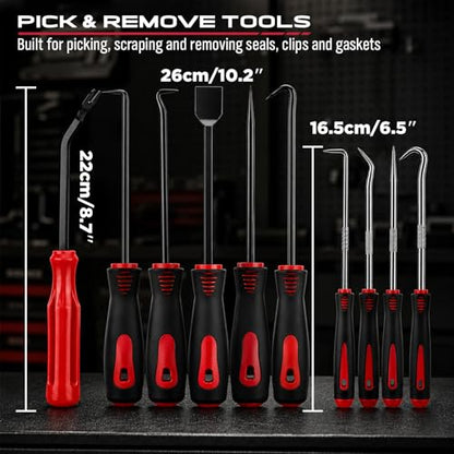 15PCS Pick and Hook Tool Set with Magnetic Pickup Tool, Trim Removal Tools, Fastener Remover and Storage Bag, Precision Hook and Pick Set for O-Ring, Gasket, Seal, Hose Removal and Automotive Repair - color: 15PCS Pick & Trim Removal Kit