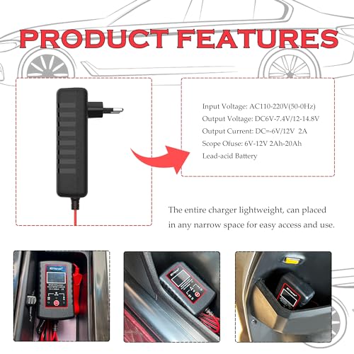 Trickle Charger for Car Battery 12V/6V,Smart Automatic Motorcycle Battery Charger with SAE Cable,Universal Battery Maintainer Car Accessories for Most Cars Trucks Motorcycles