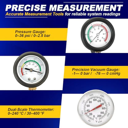 DASBET 36PCS Universal Radiator Pressure Tester & Coolant Vacuum Refill Kit for Automotive Cooling System Water Tank Leakage Detection, Coolant Pressure Tester Kit