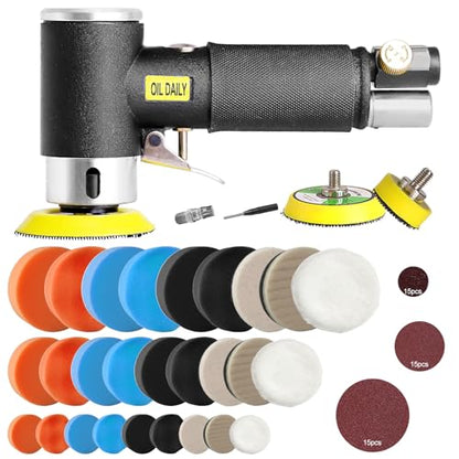 Mini Air Sander,Random Orbital Air Sander Kit,Mini Pneumatic Sander for auto sanding tools kits with 1/2/3inch Polishing Sponge & Wool Pads Sandpapers (1"2"3" Buffer&Sander Kit) - color: 1"2"3" Buffer&sander Kit