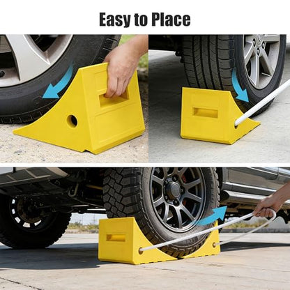 Yescom PU Wheel Chocks for Wheel Under 35" with 5ft Rope, 66,000 lbs Heavy | Duty Capacity, Lightweight Car Chocks for Off-road Car, Full-size Pickup, Heavy-duty Trucks - size: for Wheel under 35", 2Pack