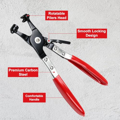 2Pcs Hose Clamp Pliers, Hose Clamp Tool Includes 45° Angle Flat Belt Hose Clamp Plier and Flat Band Hose Clamp Plier, Spring Clamp Pliers for Automotive Fuel Oil Heater Water Hose