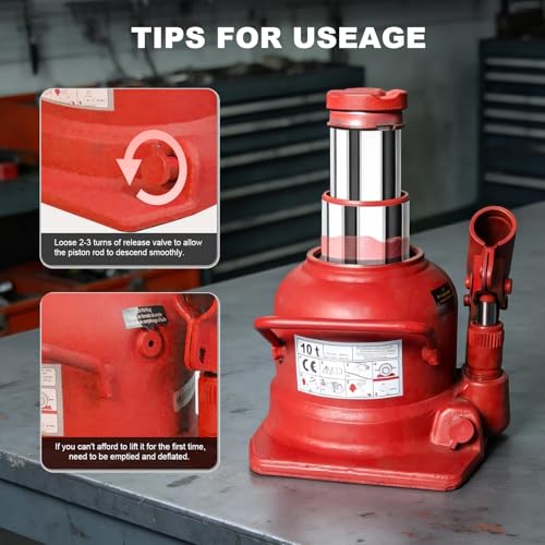 10 Ton (20,000 LBs) Double Ram Low Profile Welded Bottle Jack for Car Auto Repair and House Lift, Red - size: 10TON-LOW