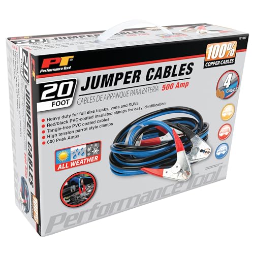 Performance Tool W1667 20' 4-Gauge 500 AMP 100% Copper All Weather Jumper Cables - style: 4GA x 20' (500 AMP) Copper